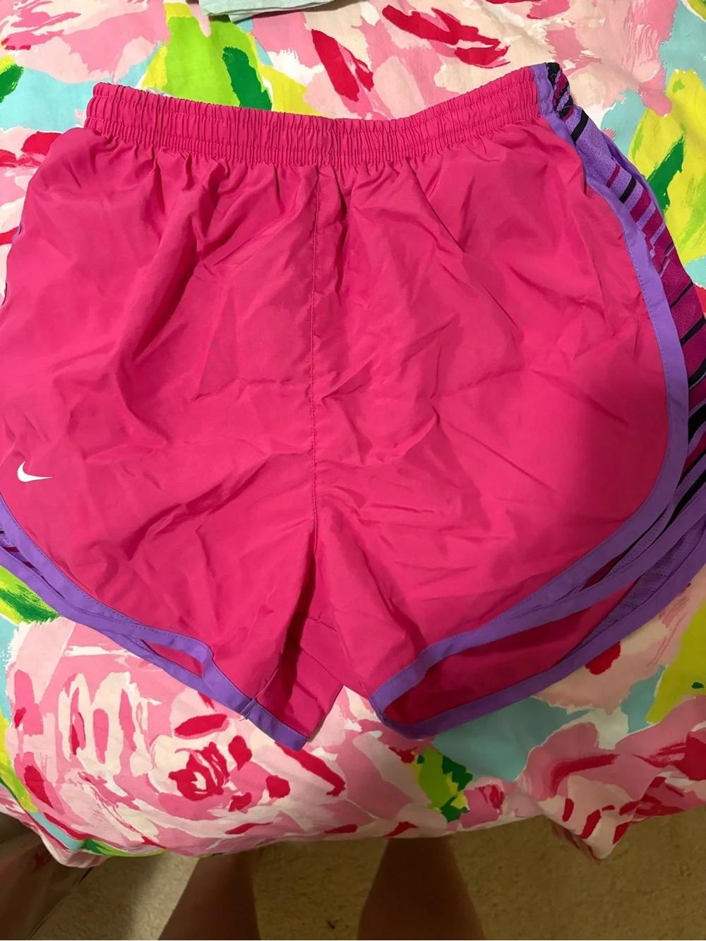 Nike Women's Hot Pink Athletic Shorts with Purple Trim